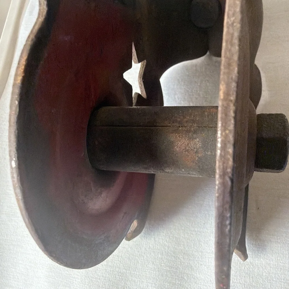 Vintage Primitive Cast Iron Starline Barn Swivel Pulley - Cottagecore Rustic